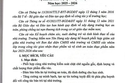 Kế hoạch phối hợp giám sát giữa nhà trường với Ban đại diện CMHS nhà trường và CMHS các nhóm lớp trong công tác giao nhận thực phẩm và  vệ sinh an toàn thực phẩm (ATTP)